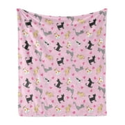 Kitty Soft Flannel Fleece Throw Blanket, Cats in Different Colors and Patterns Among Pink Hearts Resting Happy Stretching, Cozy Plush for Indoor and Outdoor Use, 50" x 60", Multicolor, by Ambesonne