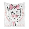 thumbnail image 1 of Kitty Soft Flannel Fleece Throw Blanket, Layout of Love Typography with a Charming Kitten and Hearts, Cozy Plush for Indoor and Outdoor Use, 70" x 90", Pale Pink Dark Blue Grey, by Ambesonne, 1 of 5