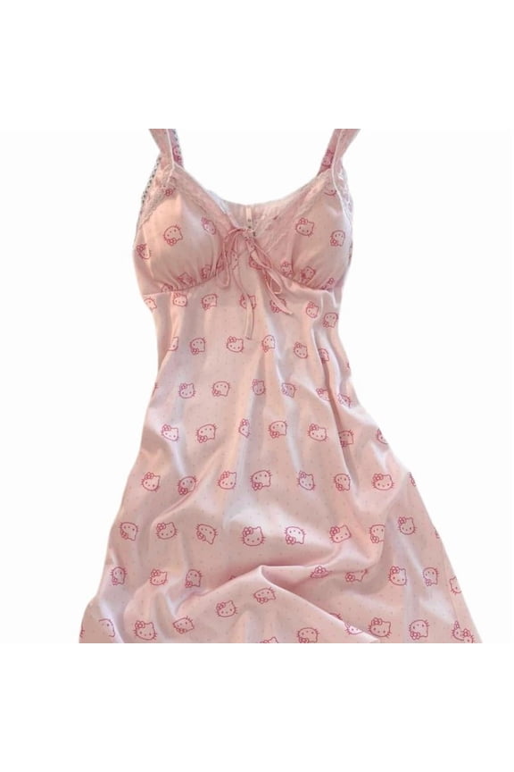 Kitty Sweet Cute Print Dress New Unique Design Bubble Sleeves Dress Y2K Girl Harajuku Fashion Frock