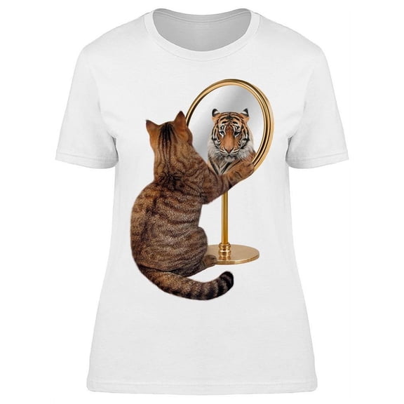 Kitty Tiger Mirror Reflection T-Shirt Women -Image by Shutterstock, Female Small