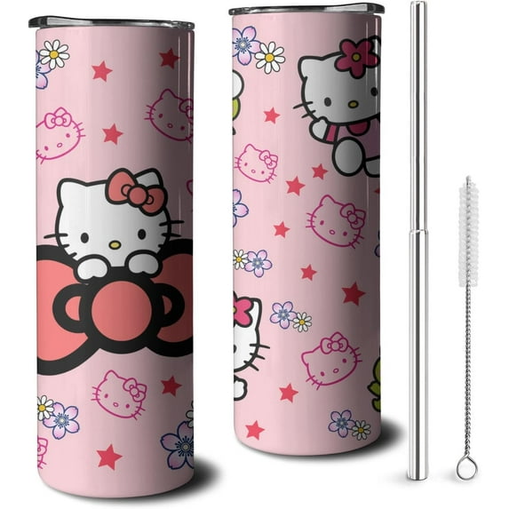 Kitty Tumbler for Adults Water Bottle Double Wall Kitty Cups for Kids 20 oz Pink Coffee Mug Kitty Stuff Cat Insulated Cup Gifts for Girl Women