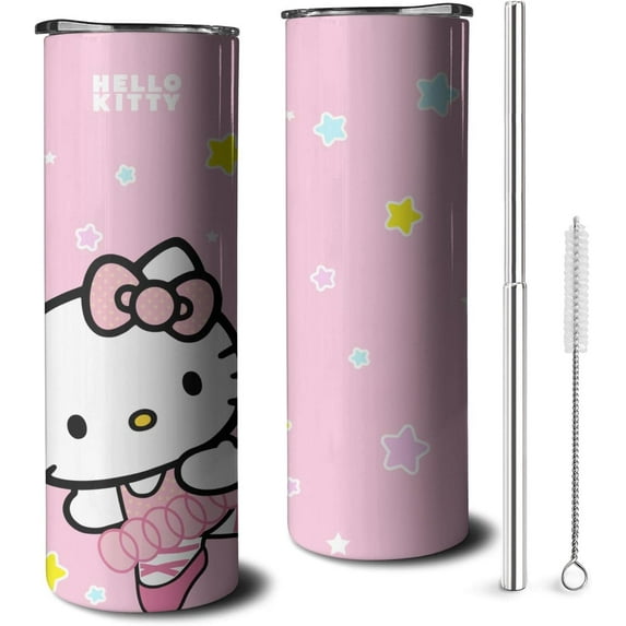Kitty Tumbler for Adults Water Bottle Double Wall Kitty Cups for Kids 20 oz Pink Coffee Mug Kitty Stuff Cat Insulated Cup Gifts for Girl Women