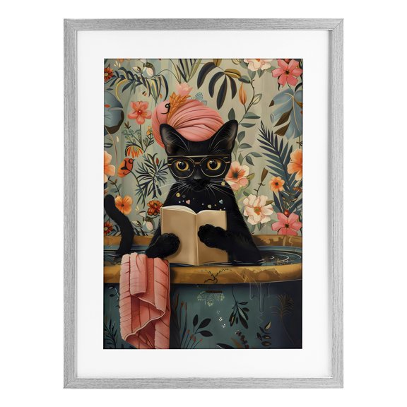Stupell Industries Kitty Wash Day Bathtub Gray Framed Print Under Glass, design by LSR Design Studio