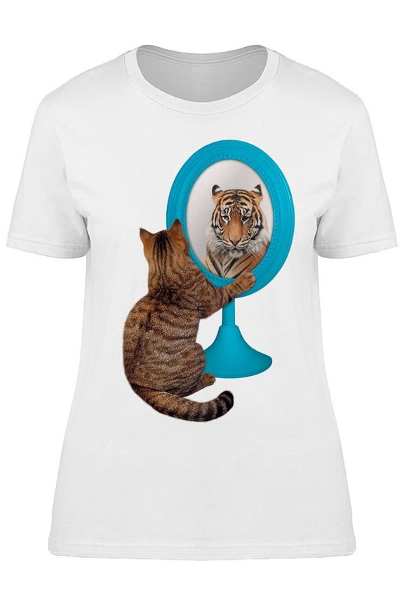 Kitty With Tiger Reflection T-Shirt Women -Image by Shutterstock, Female Medium