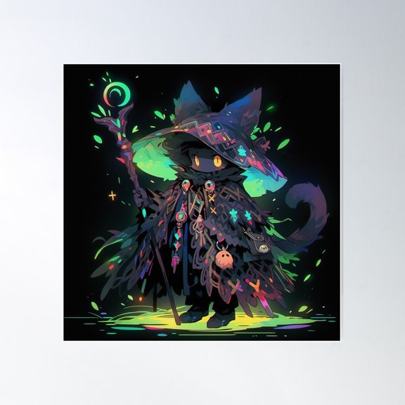 Kitty Wizard Poster Wall Art, Modern Wall Decor For Living Room Bedroom, 16x16 UNFRAMED