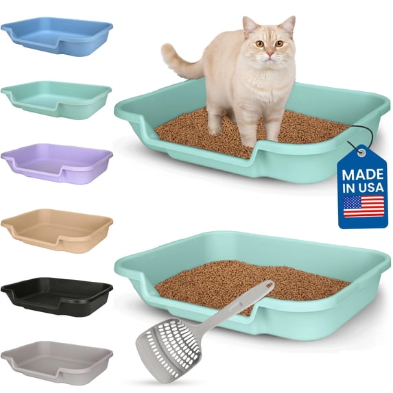 KittyGoHere Senior Cat Litter Box Large With Scoop, 2 Pack Green ...