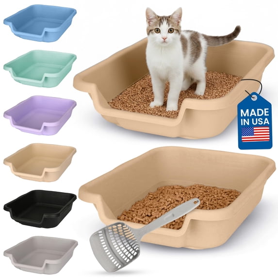 KittyGoHere Senior Cat Litter Box Small With Scoop, 2 Pack Beach Sand ...