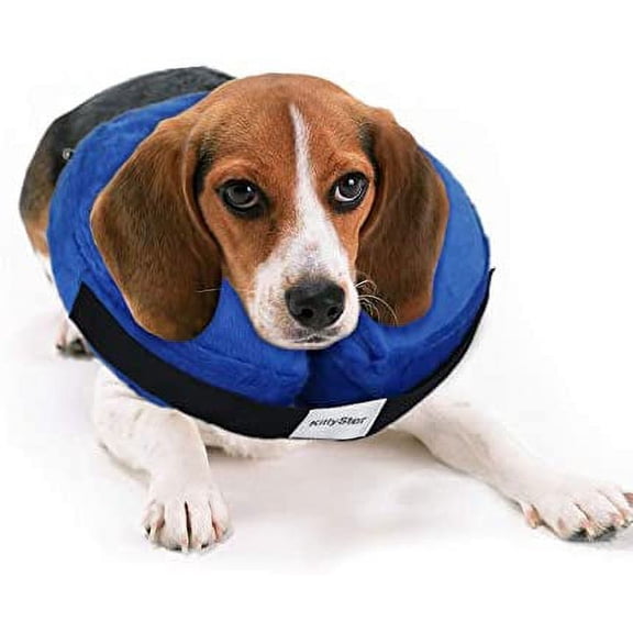 KittyStar Soft Inflatable Dog Cone Collar, Protective Inflatable Collar for Dogs and Cats, Adjustable Pet Recovery Cone After Surgery (M, Blue