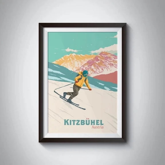 Kitzbuhel Ski Resort Poster Austria Skiing Print Tyrol Snowboarding Home Decor Office Wall Art