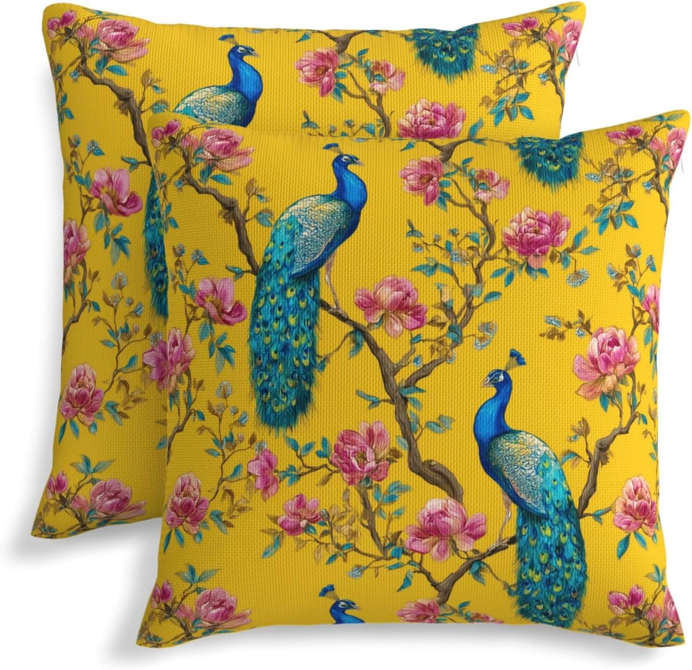 KiuLoam Summer Lemon Hydrangea Pillow Covers 18x18 Set of 2 Blue Yellow Floral Decorative Throw Pillow Covers Outdoor Farmhouse Cushion Cases for Sofa Couch Bed Living Room Decor