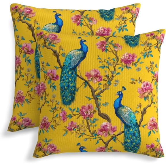 KiuLoam Summer Lemon Hydrangea Pillow Covers 18x18 Set of 2 Blue Yellow Floral Decorative Throw Pillow Covers Outdoor Farmhouse Cushion Cases for Sofa Couch Bed Living Room Decor