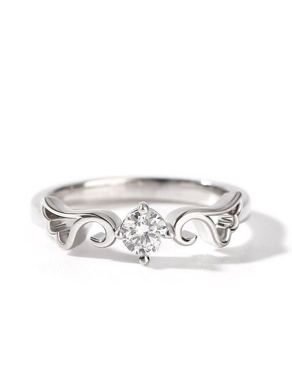 0.7 Ct Round Cut Lab-Created Simulated Diamond Angel Wings Style Ring 14K White Gold Plated, Anniversary Gift for Women