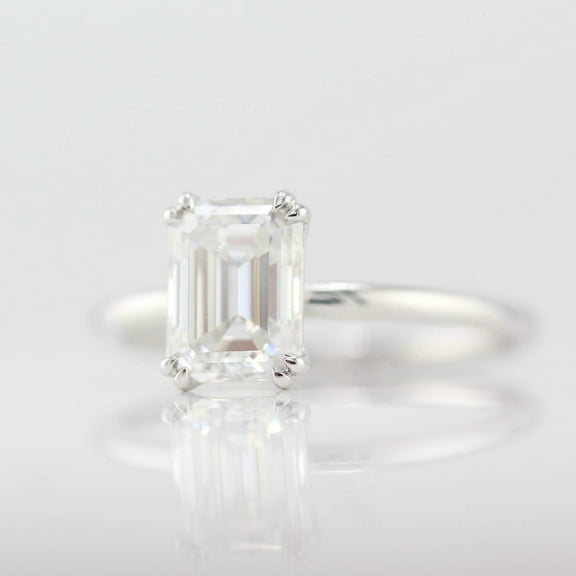 Kiva Jewel 1.58 Ct Emerald Lab Created Diamond Ring - Engagement Ring for Women - 14K White Gold Over with Double Prong Setting - Perfect for Proposals, Weddings, or Birthdays - Gift for Her