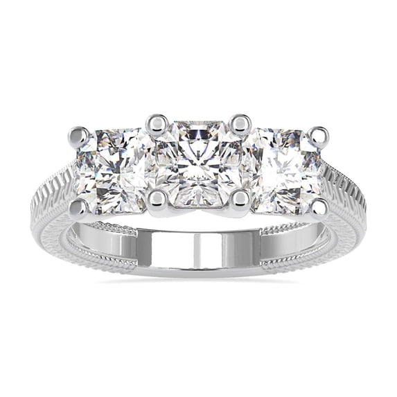 Kiva Jewel 1.7 Ct Three Stone Vintage Engagement Ring for Women - Asscher Cut Lab Created Diamond - 14K White Gold Over Ring - Timeless Gift for Her - Perfect for Proposals and Anniversaries