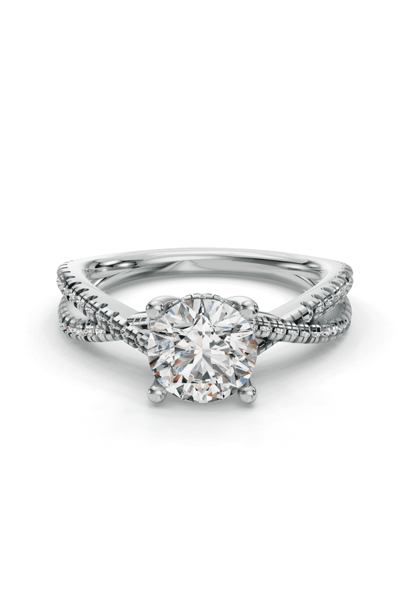 1.9 Ct Round Cut Infinity Twisted Cross Over Shank Engagement Ring - Solitaire Diamond Rings - 14K White Gold Over Prong Setting - Engagement and Wedding Ring, Perfect for Gifting
