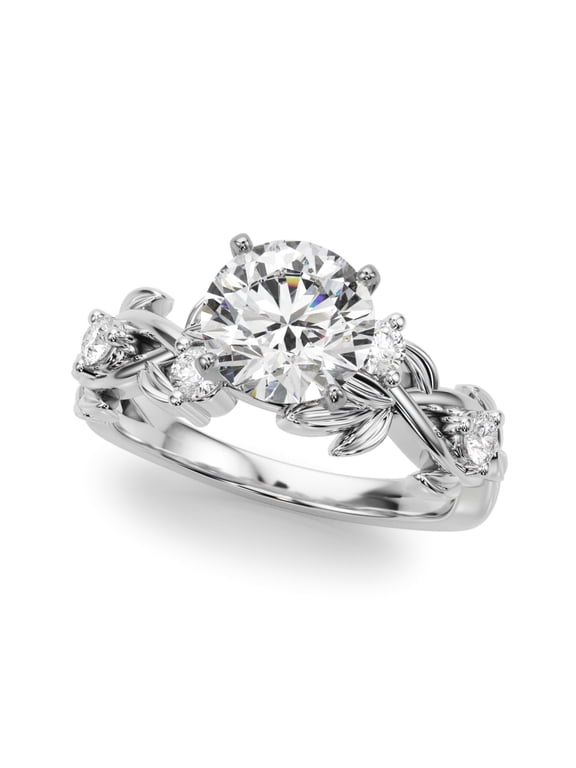 1.92 Ct Round Cut Leaf Solitaire Lab-Created Simulated Diamond Ring 14K White Gold Plated Engagement Wedding Ring for Her