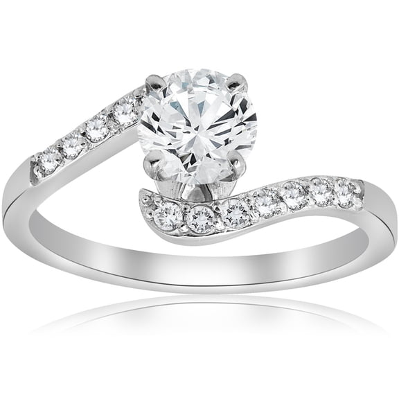 Kiva Jewel 1 Ct Round Brilliant Cut Lab-Created Simulated Diamond Engagement Ring 14K White Gold Plated Bypass Wedding Ring, 30th Anniversary Gift