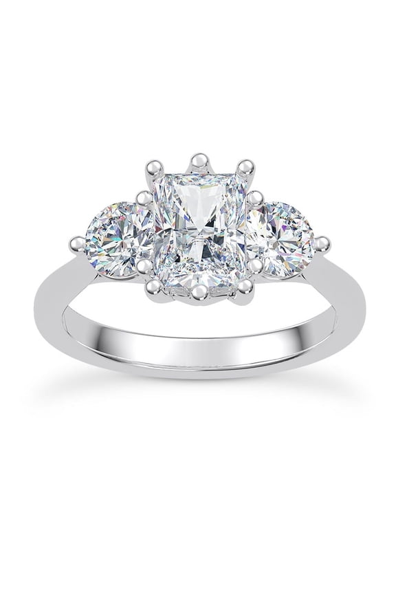 2.32 Ct Radiant Cut 3 Stone Engagement Wedding Ring - 14K White Gold Plated Moissanite Simulated Moissanite Trilogy Ring for Her - Prong Setting Wedding Ring - Perfect Gift for Anniversary
