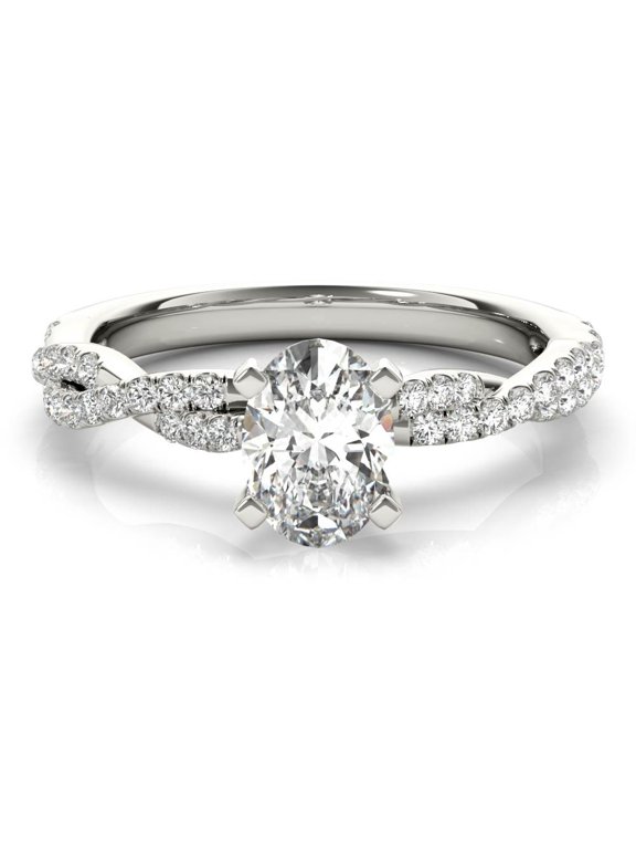 2 Ct Oval Cut Solitaire with Accent Lab-Created Simulated Diamond Infinity Crossover Shank Engagement Ring 14K White Gold Plated