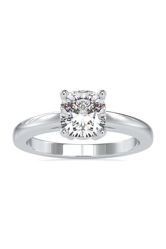 Solitaire with Accents Engagement Ring - 1.4 Ct Round Cut Lab Created Diamond - 14K White Gold Over - Prong Setting - Ideal Gift for Proposal, Anniversary, or Birthday Celebration