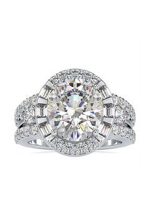 Women's 2.1 Ct Round Cut Engagement Ring - Moissanite in 14K White Gold Plated Ring - Perfect for Proposal and Special Occasion - Elegant Prong Set for Lasting Memories