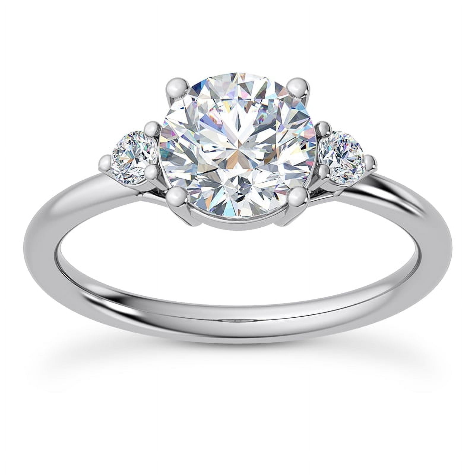 Kiva Jewelry 2.21 Ct Three Stone Engagement Ring for Women - Round Cut Moissanite Ring - 14K White Gold Plated Metal Ring - Classic Moissanite Ring for Her - Elegant Women’s Engagement Ring