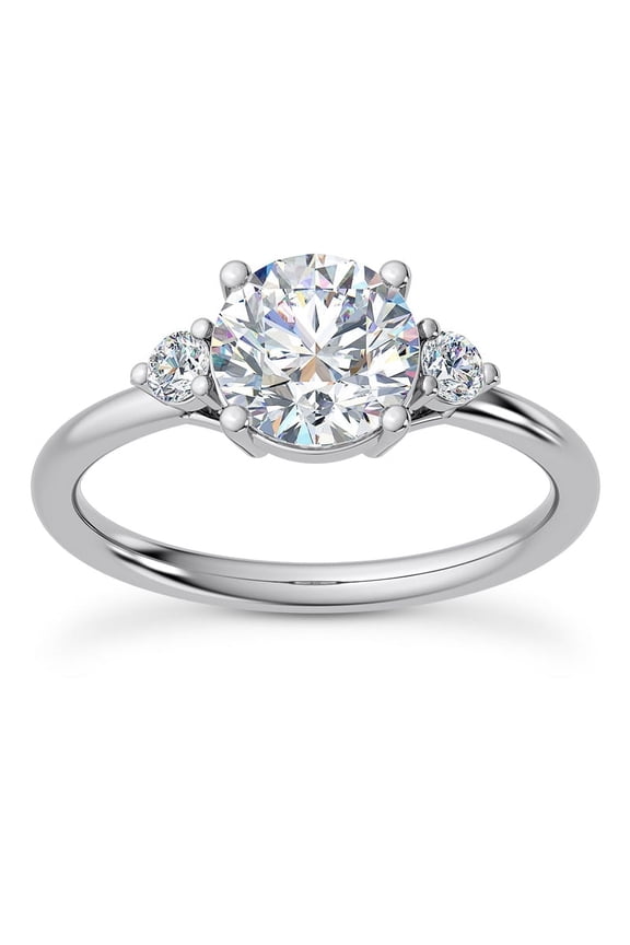 ry 2.21 Ct Three Stone Engagement Ring for Women - Round Cut Moissanite Ring - 14K White Gold Plated Metal Ring - Classic Moissanite Ring for Her - Elegant Women’s Engagement Ring