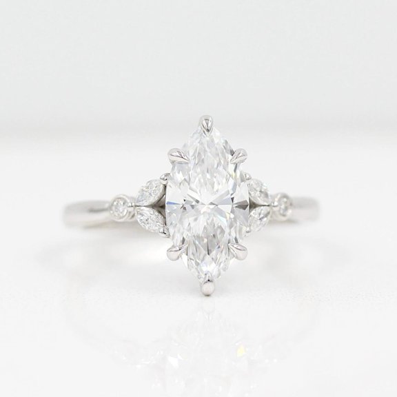 Kiva Jewelry Elegant 1.69 Ct Marquise Moissanite Ring for Women - Moissanite Engagement Ring - 14K White Gold Plated - Prong Setting - Perfect for Proposals, Anniversaries, and Birthdays