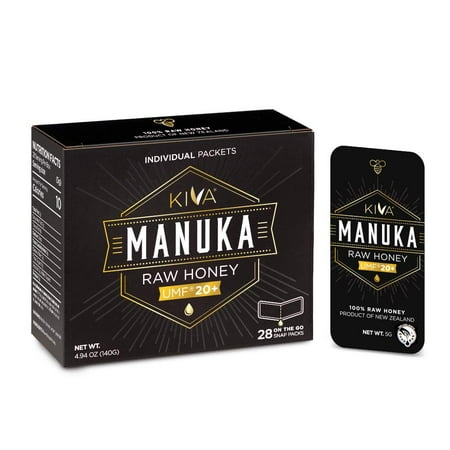 Kiva Raw Manuka Honey SNAP-Packets, Certified UMF 20+, New Zealand (28 Count | On-The-Go Single Packets)
