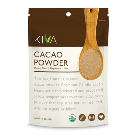 Kiva Raw Organic Cacao Powder (Unsweetened Cocoa - Dark Chocolate Powder) - Large 1 LB. Bag