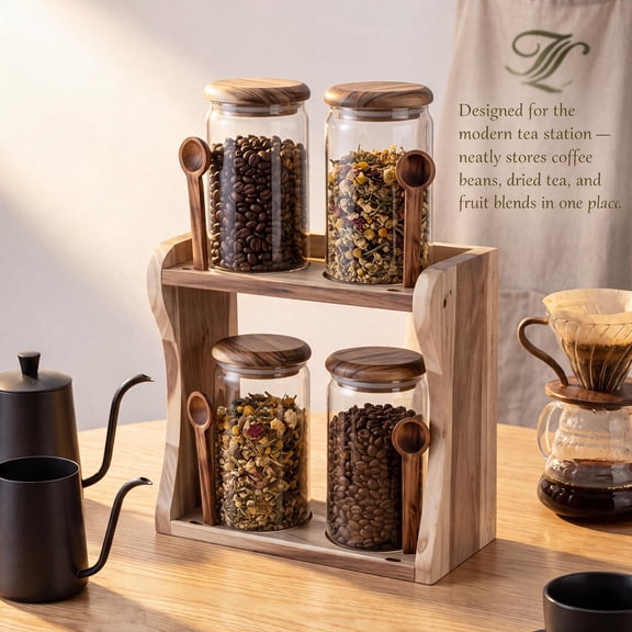KivaraKL 4-Pack 23 fl oz Wide Mouth Glass Mason Jars w/ Acacia Lids, Clear Stackable Canisters for Oats, Coffee Beans, Dry Goods, Fruit & Snacks