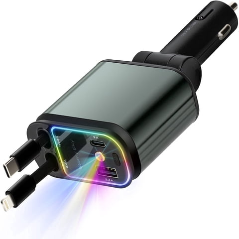 4 In 1 Retractable Car Charger,66w Car Charger USB C,Fast Car Phone Charger with Cord 2.6ft,Compatible with Android and iPhone,Car Accessories Gifts for Women Men