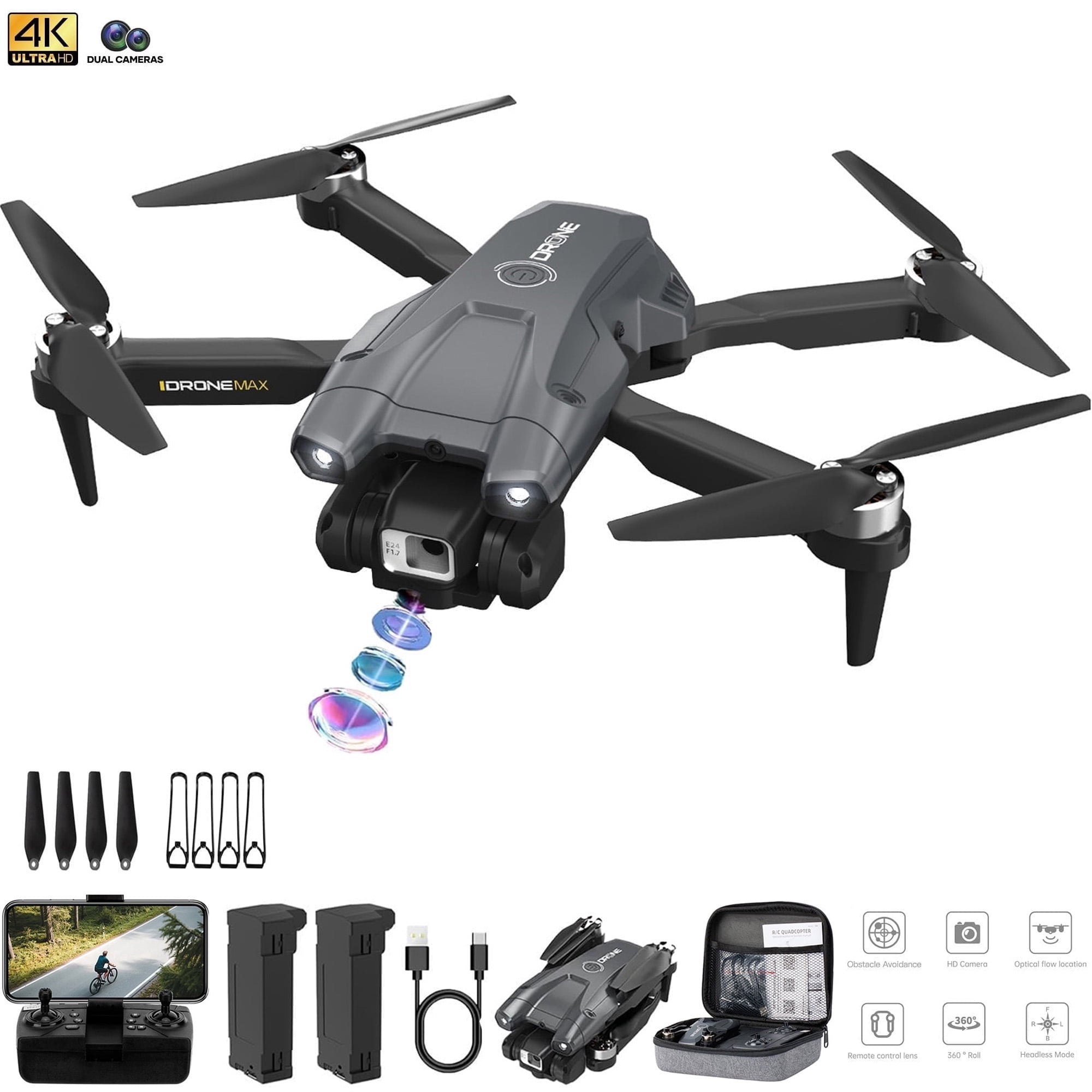 Kivdit Drone with 4K HD Dual Camera for Adults and Kids,FPV RC Quadcopter with Optical Flow,Obstacle Avoidance,Altitude Hold,Easy to Fly,2 Batteries