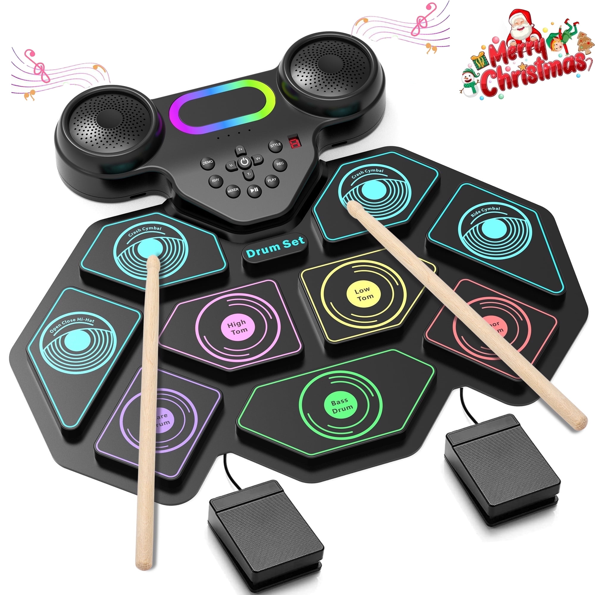 Walmart discounts of Kivdit Electronic Drum Set for Kids Adults Beginners,9 Pads Roll-up Electric Drum Set with Dual Speakers,Headset Jack,Drumsticks,Foot Pedals
