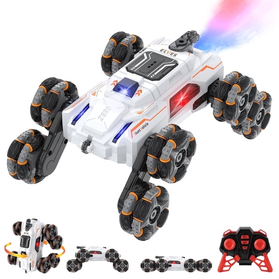 KIVDIT Remote Control Cars for Boys,Eight-Wheel Drive RC Cars with Spray and LED Lights,Double-Sided Driving RC Stunt Car,Toy Gift for Kids