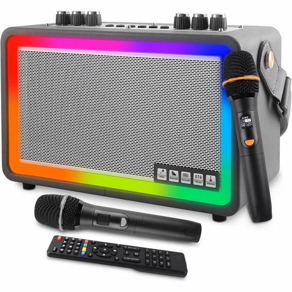 Kivdit Karaoke Machine for Kids Adults,Portable Bluetooth Speaker with 2 Microphone for Home Party