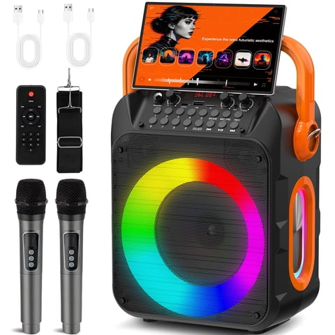 Kivdit Karaoke Machine for Kids Adults , Home Karaoke Speaker System with Dj Lights, 2 Microphones, Portable Bluetooth Speaker for Outdoor Party