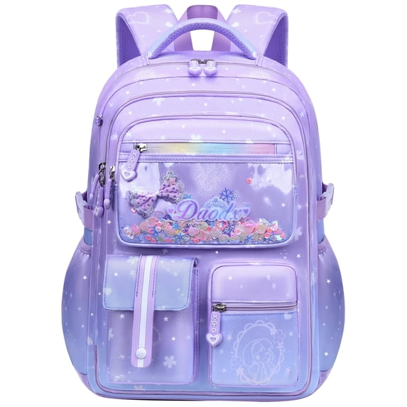 Kivdit School Backpack for Girls,Luminous School Bag for Kids Teens,Large Capacity Bookbag,Purple