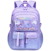 Kivdit School Backpack for Girls,Luminous School Bag for Kids Teens,Large Capacity Bookbag,Purple