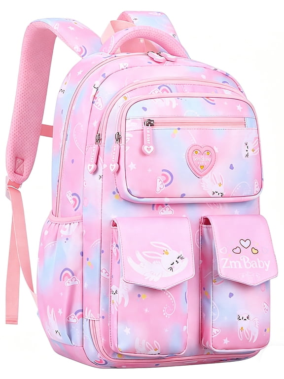School Backpack Girls Bookbag, Heavy Duty Kids Backpack Spacious School bag with Multiple Pockets for Girls, Pink