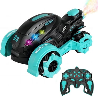 Kivdit RC Cars for Kids,2.4GHz Remote Control Cars for Boys Girls,All Terrain RC Stunt Car with Spray/Light/Music,Blue