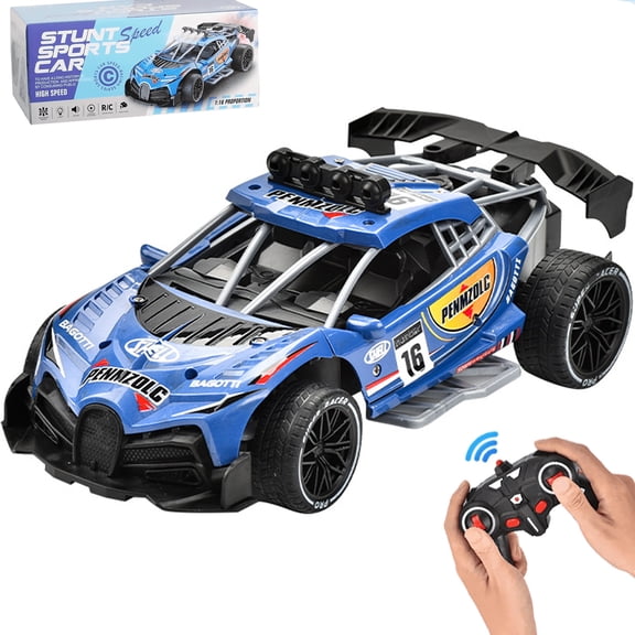 Kivdit Remote Control Car,1:16 RC Cars with Spray & LED Lights,2.4GHz RC Drift Cars Toys Gifts for Boys Girls Kids,Blue