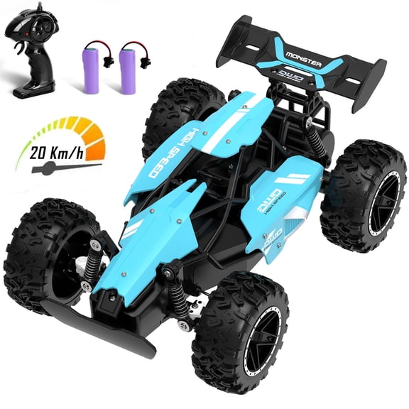 Kivdit Remote Control Car,1:18 Scale High Speed RC Cars for Kids,20KM/H Off Road RC Truck with 2 Batteries,Toy Gifts for Boys Girls,Blue