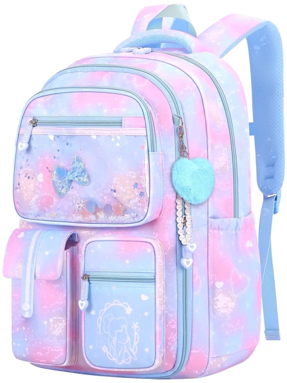 180 Zipper Opening School Backpack for Girls, Large Capacity Refrigerator Style Water-Repellent Daypack, Cute Princess Lightweight School Bag for Primary & Teen Students