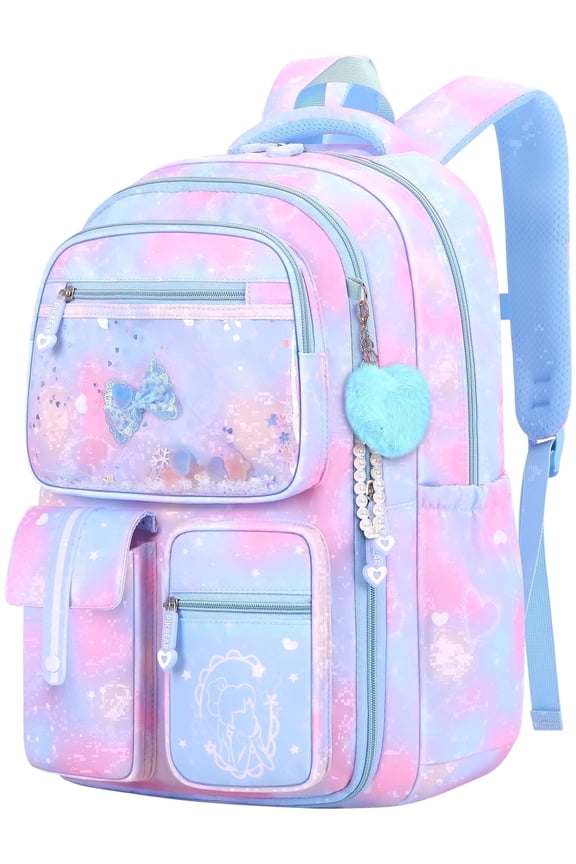 School Bags for Girls, 180 Zipper Opening Large Capacity Waterproof Backpack, Princess Lightweight Daypack for Primary & Teen Students