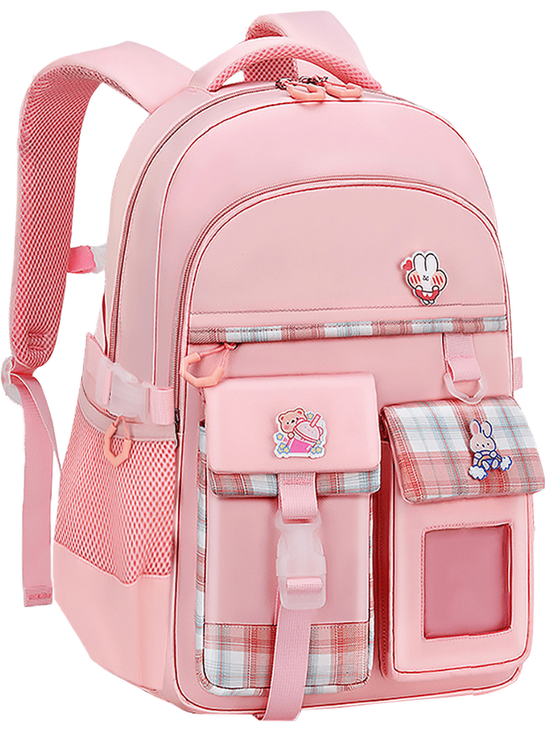 KIVDIT Girls Backpack, Pink Waterproof Nylon School Bag,