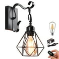 thumbnail image 1 of Kiven 1-Light Battery Operated Iron Wall Lamp, Vintage Black Rechargeable Wall Sconces, E26 Socket Bulb Included(Warm White)Wire Cage Wall Light Fixture, 1 of 7