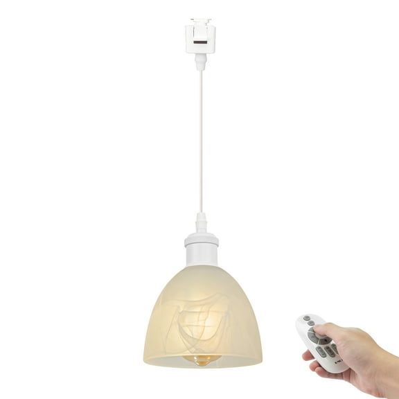 Kiven 1-Light J-Type track lighting pendants,Modern J track pendant lights with Remote Control Dimmer,Decorative Track Lighting Fixture for Kitchen Island Hallway,White