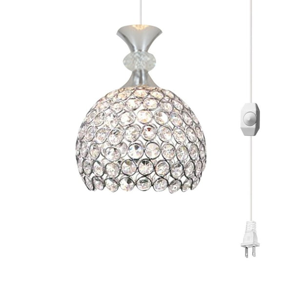 Kiven 1-Light Plug in Pendant Light,Modern Crystal Hanging Light with 15FT Cord,Dimmable Ceiling Pendant Light for Bedroom Hallway Kitchen Island, E26 Socket