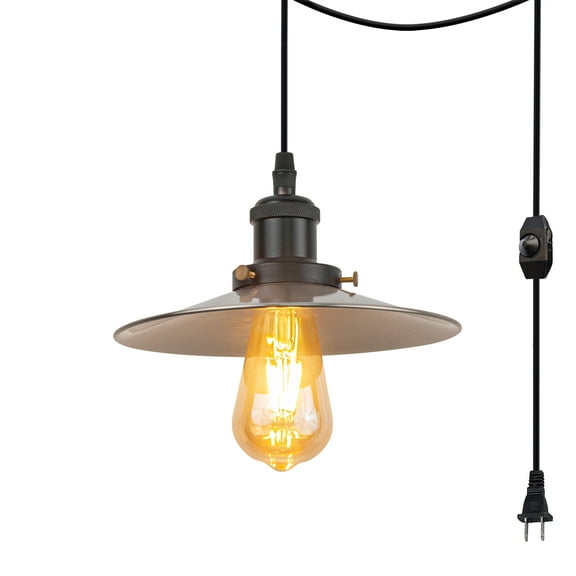 Kiven 1-Light Plug in Pendant Light,Industrial Hanging Light with 15FT Cord, Dimmable Ceiling Pendant Light Brushed Nickel Finish